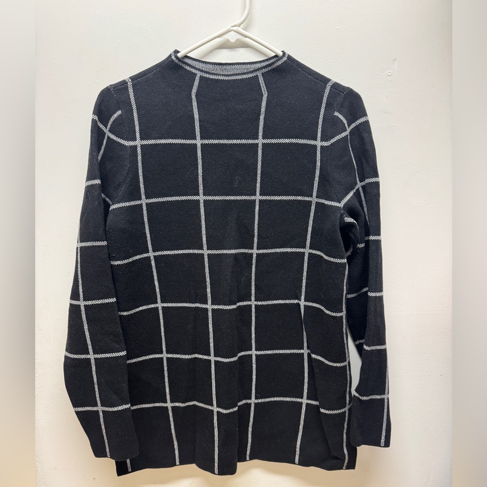 LOFT Black and White Checkered Crewneck Sweater Womens S